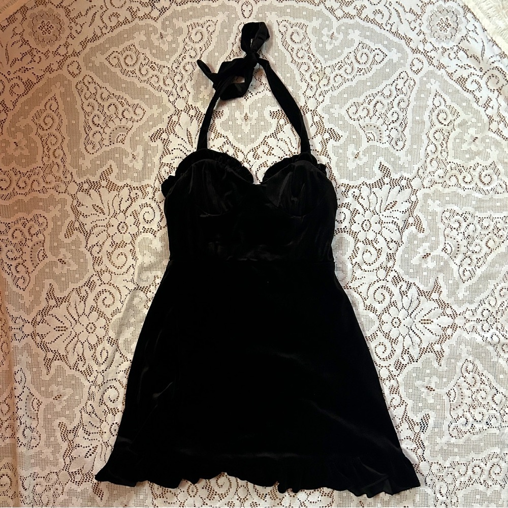 Black Velvet Halter Dress